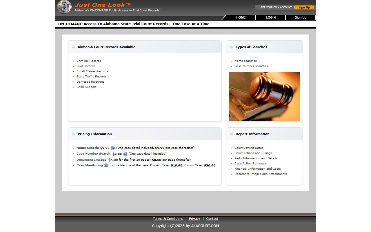 Alacourt Just One Look portal for Choctaw County arrest records and court charges